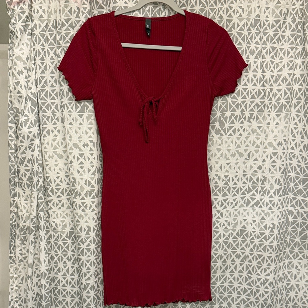 Alya Red Ribbed Mini Dress